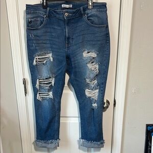 KanCan Blue Boyfriend Distressed Jeans